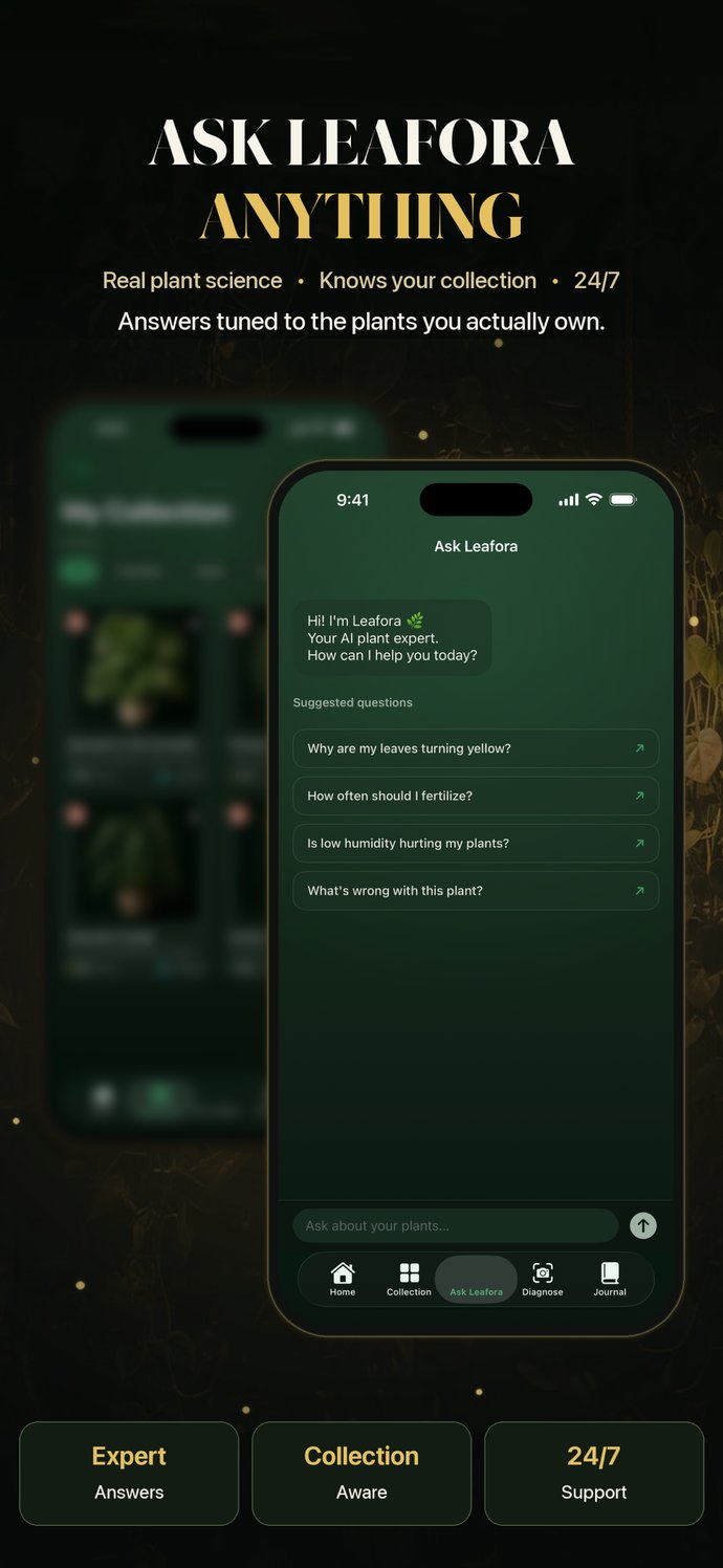 Ask Leafora anything — AI botanist answers tuned to your collection
